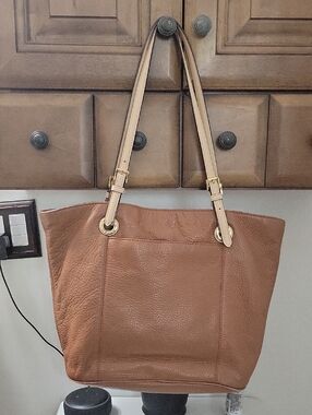 Michael Kors Cognac Leather Tote with Cream Straps